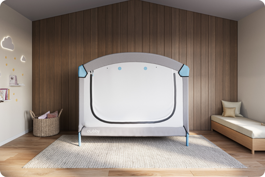 Cubby Bed with the doors closed in a room with cloud wall lights